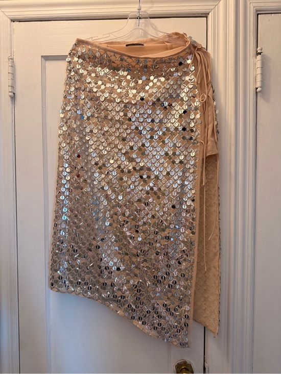 Zara Dresses & Skirts - Zara Sequin-Embellished Beige Wrap Skirt size medium